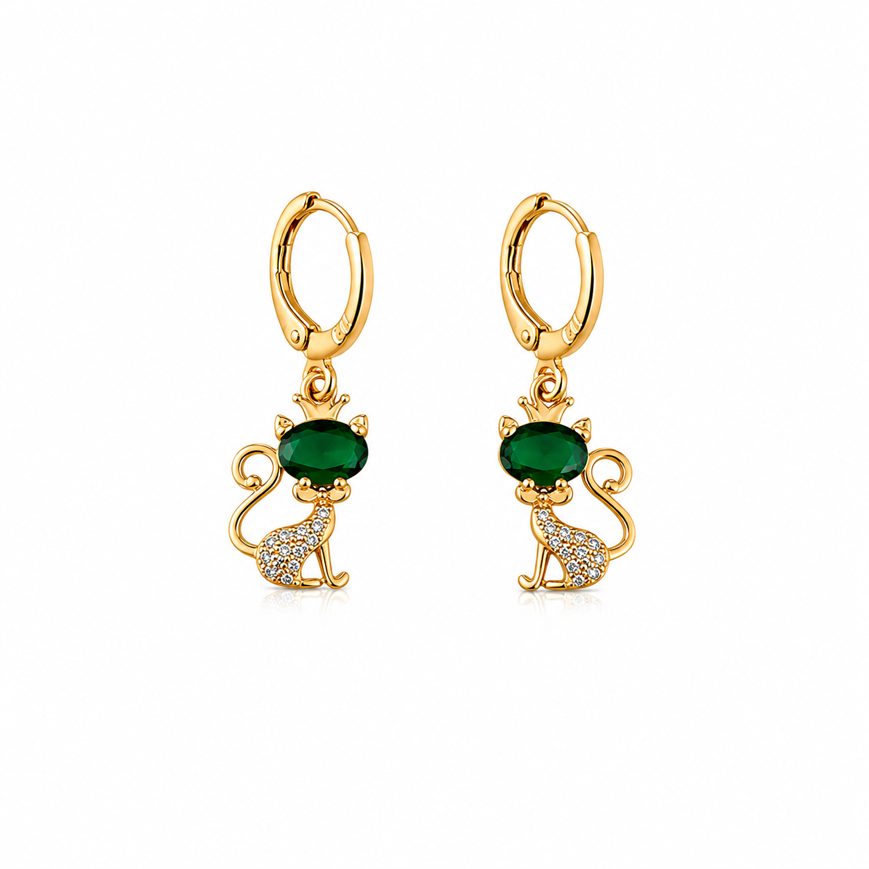 Emerald Cat Drop Earrings