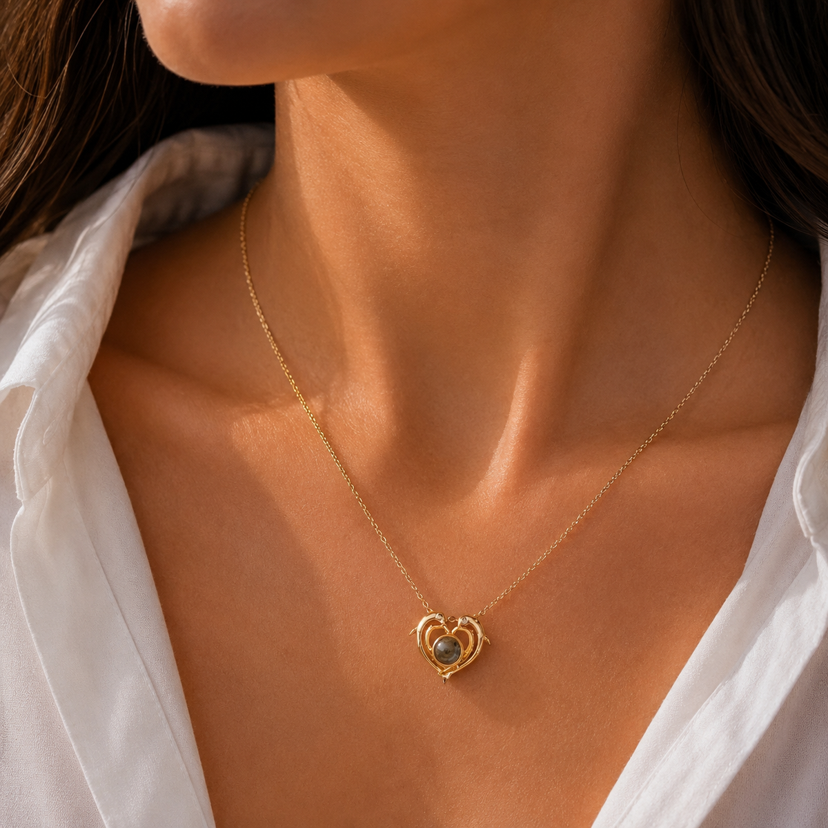 I Love You in 100 Languages – Heart dolphin Projection Necklace