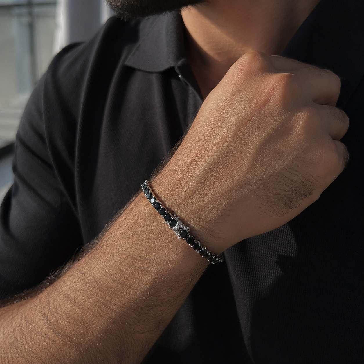 Black and silver Stainless Steel Tennis Bracelet – (4mm)