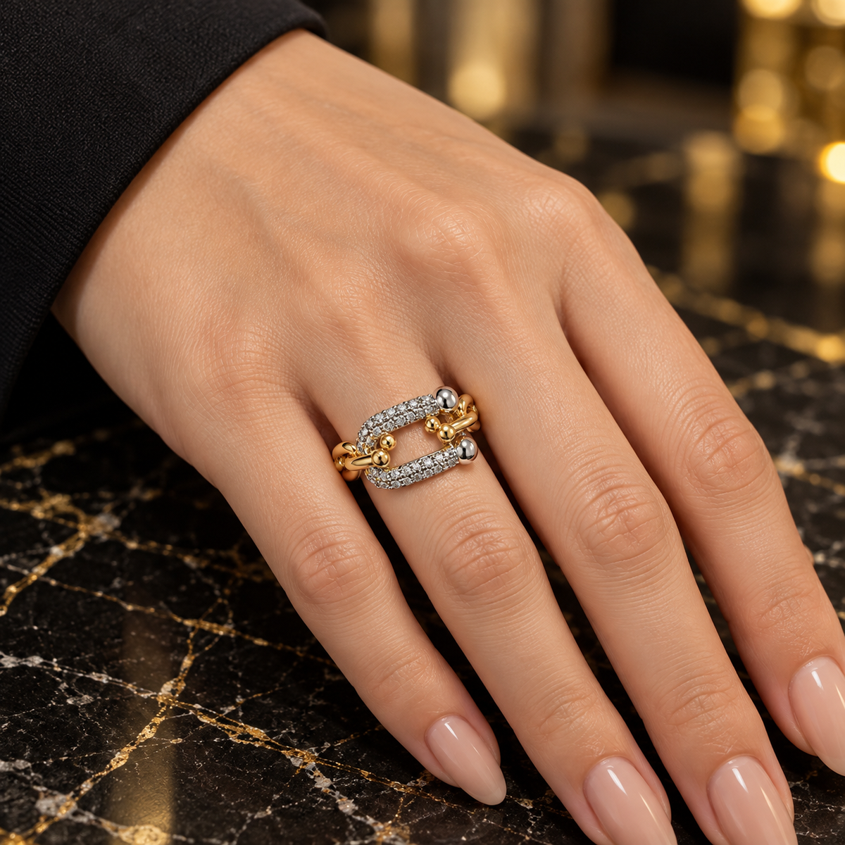 Tiffan-y Dual-Tone Crystal Link Ring