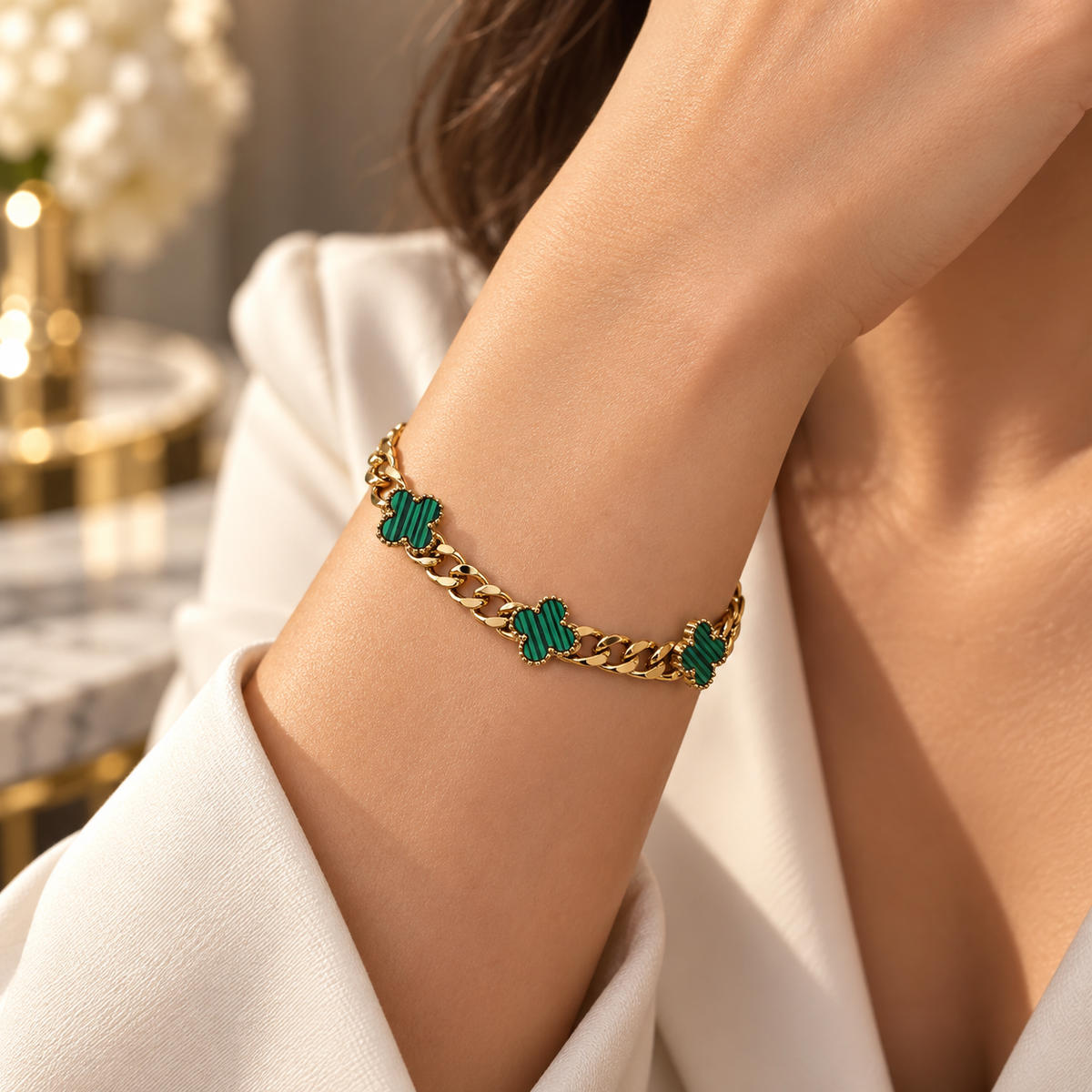 Stainless steel 3 flower Clover Chain Bracelet – Gold Edition
