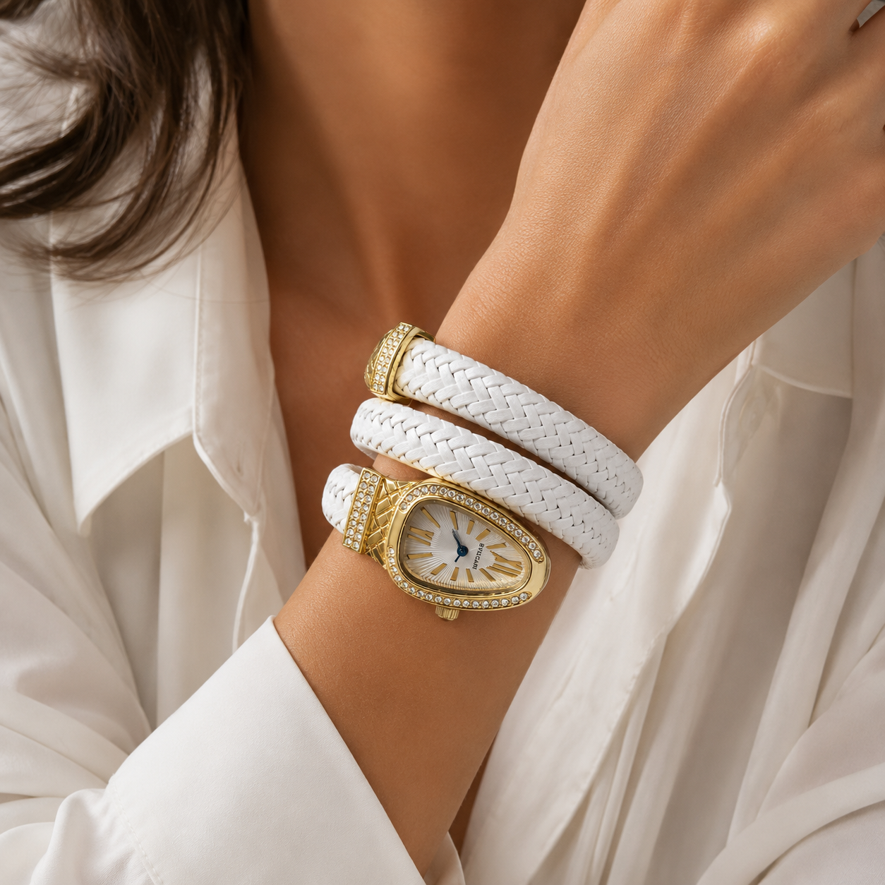 Serpenti Wrap Leather Watch – Gold Case with Crystals