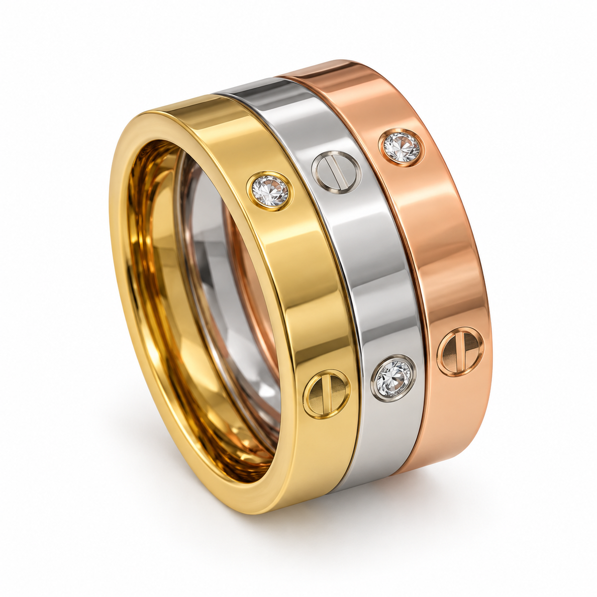 Love with stone Band – Trio Edition (Gold, Silver, Rose)