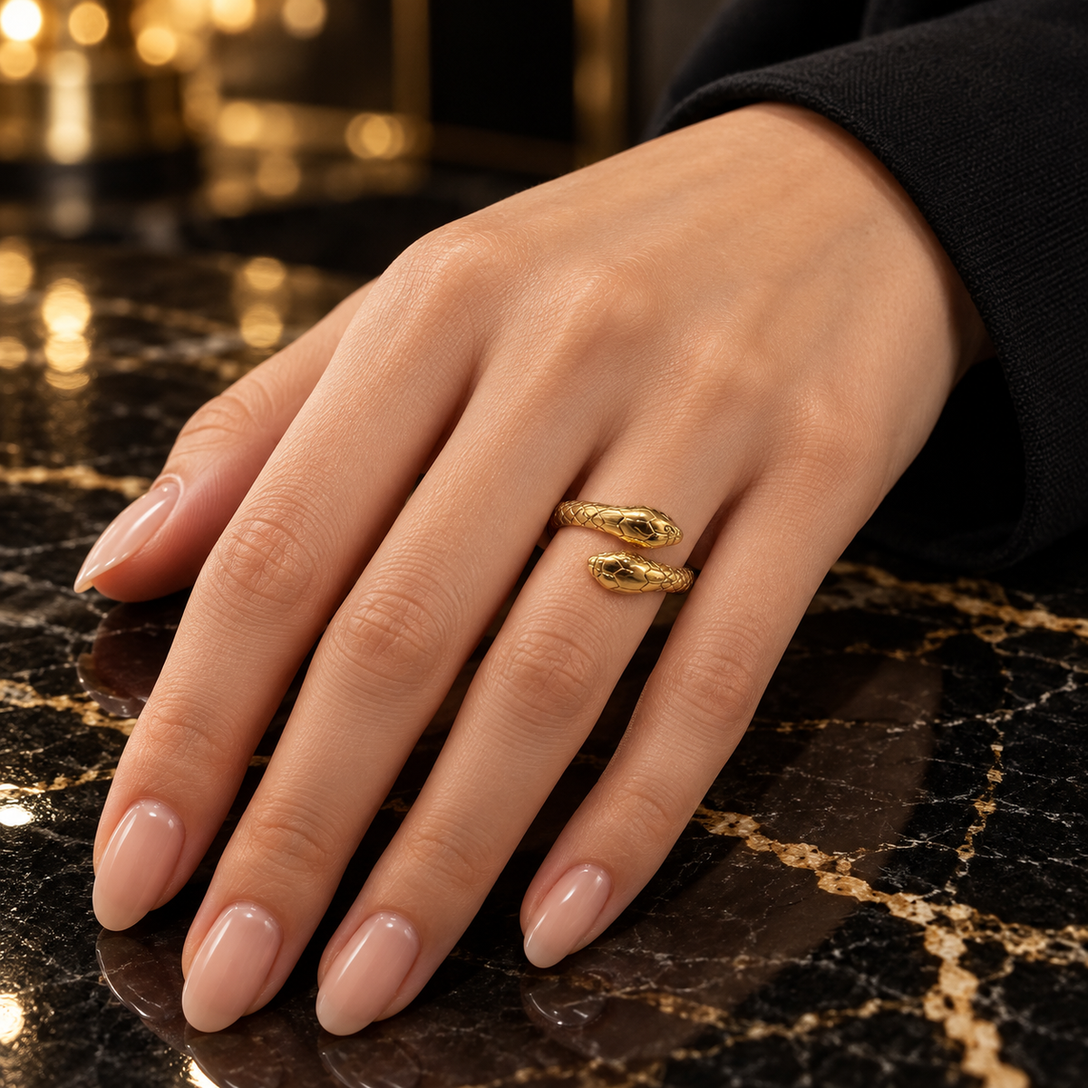 S.steel Textured Twin Snake Ring – Gold & Silver Power Duo
