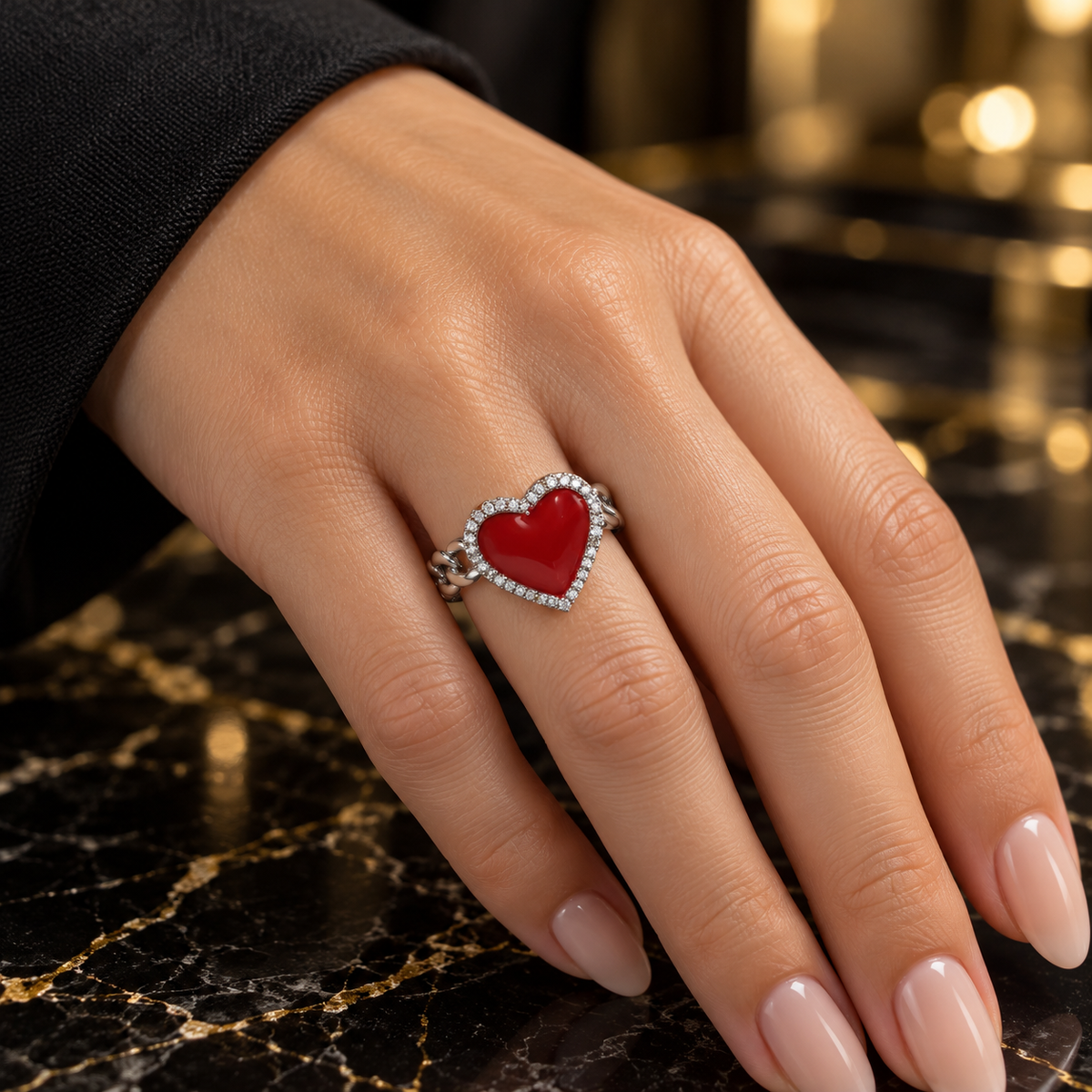 Enchanted Heart Chain Rings – Silver Finish