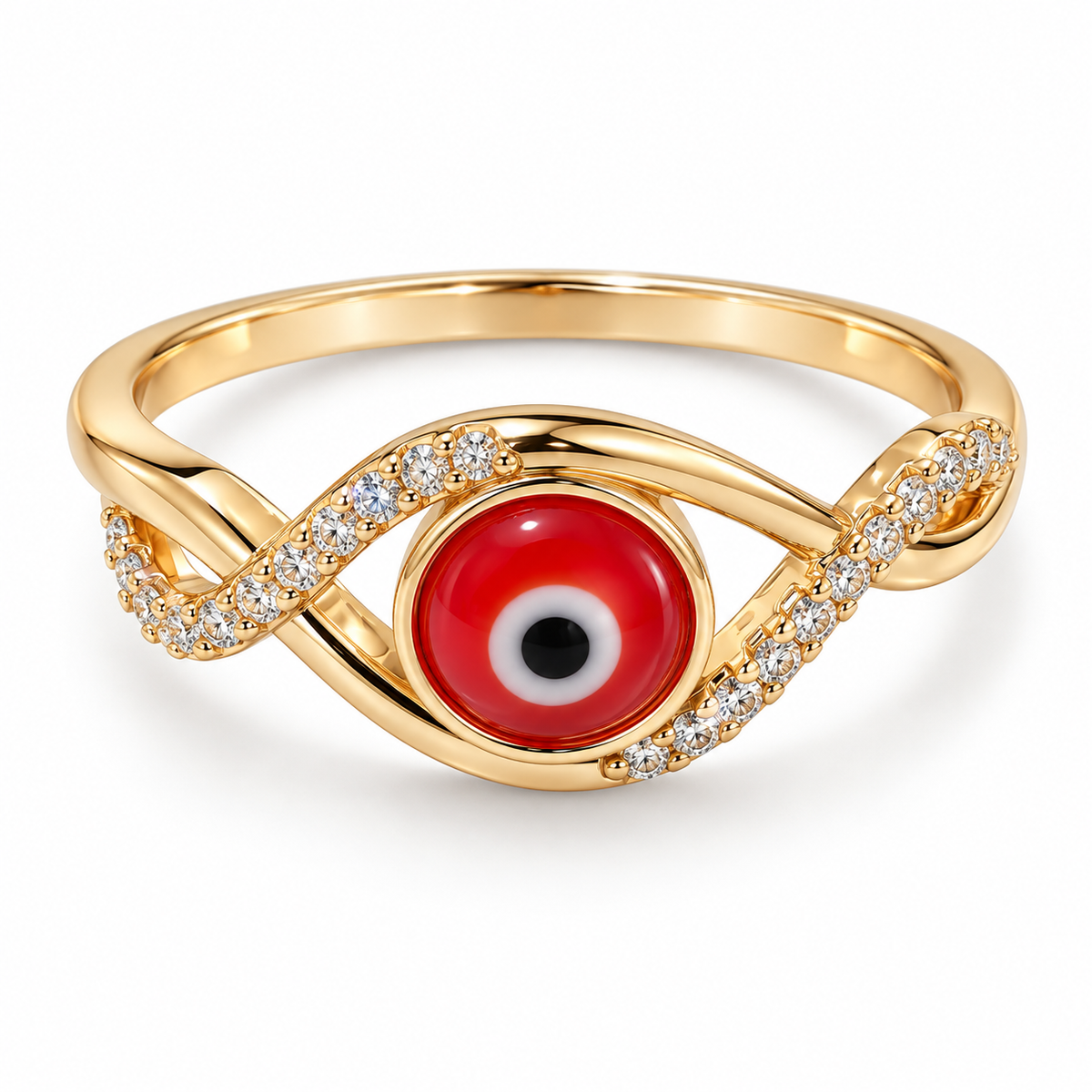 Gold Twisted Evil Eye Ring – Red