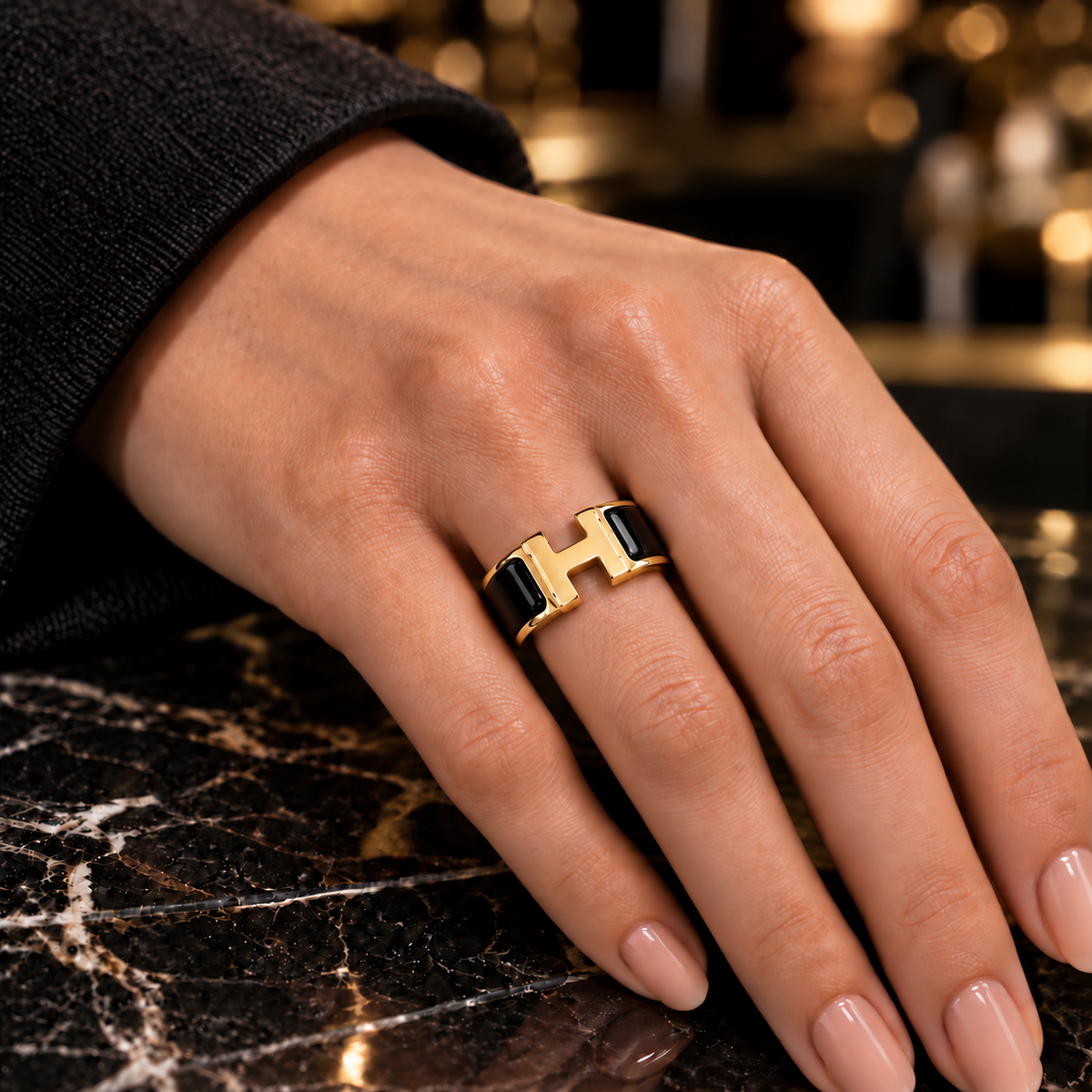 Enamel Interlock Ring – 18K Gold-Plated