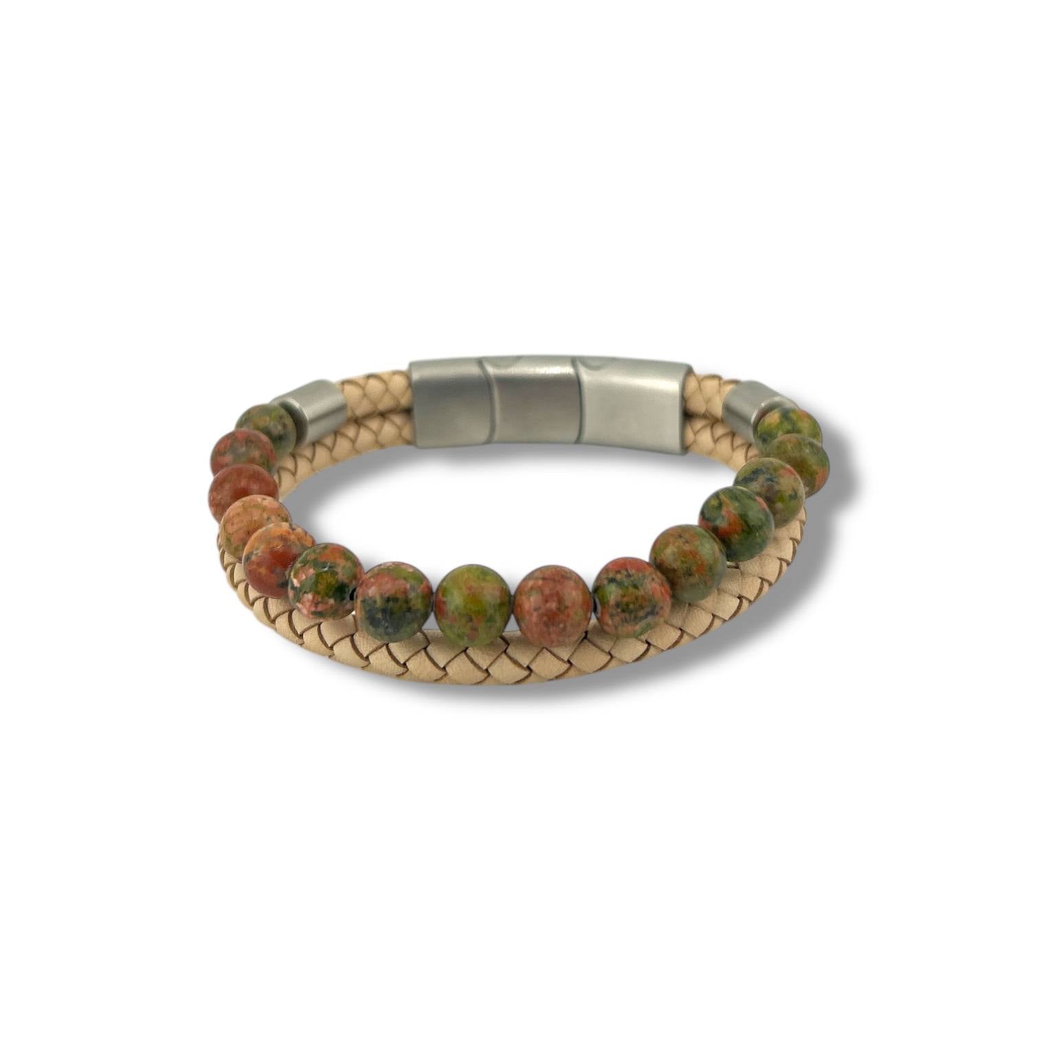 🌍 Earthstone Beige Wrap Bracelet – Natural Strength Meets Style 💫