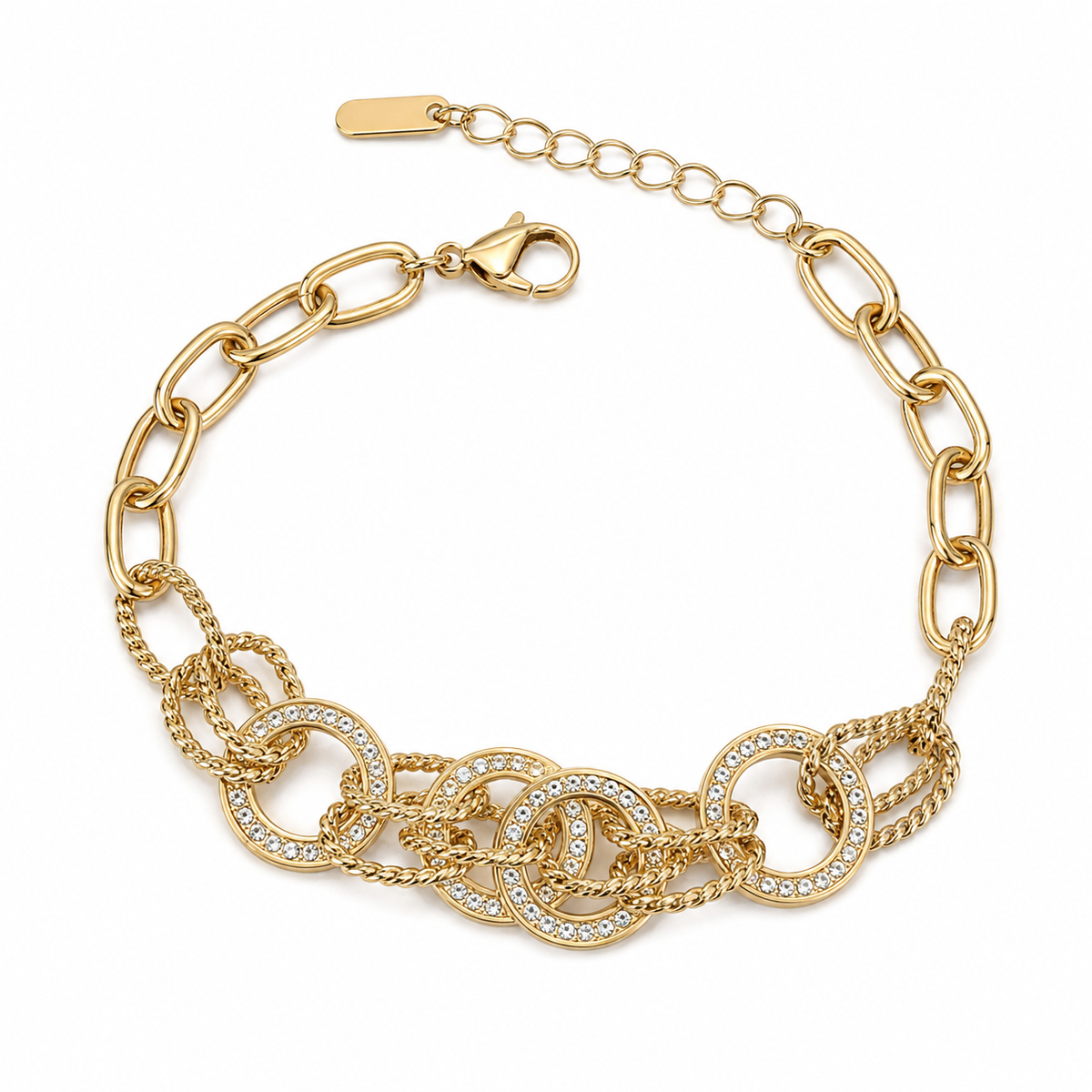 Crystal Circle Multi-Chain Bracelet