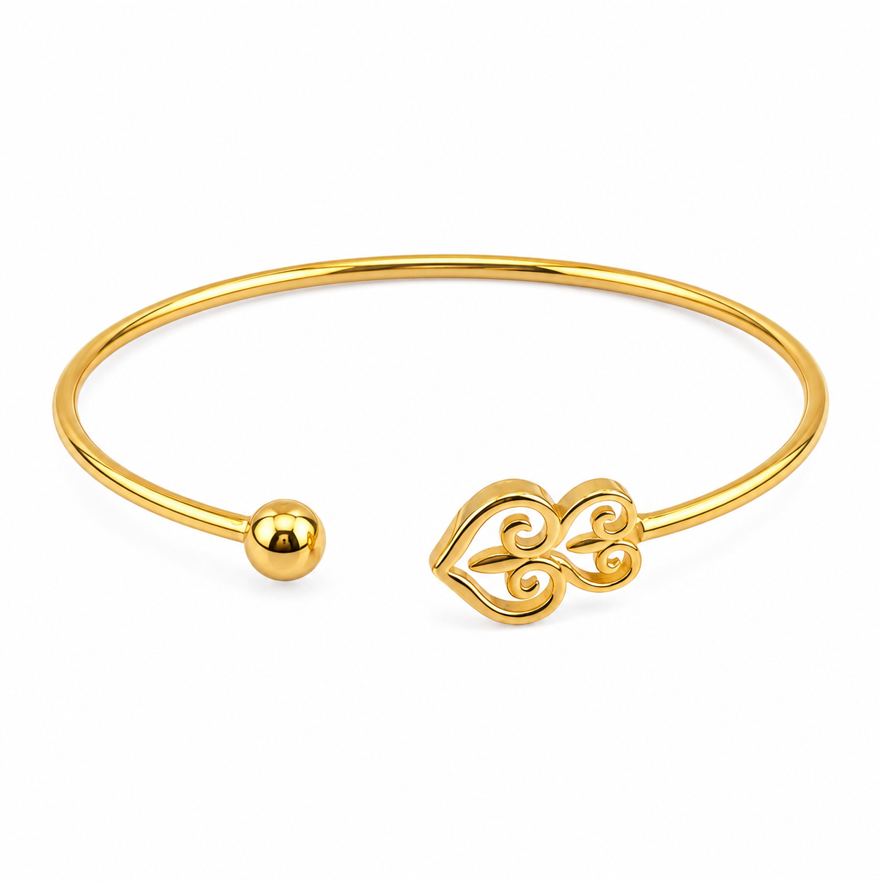 Golden Heart Swirl Open Bangle – Romantic Elegance