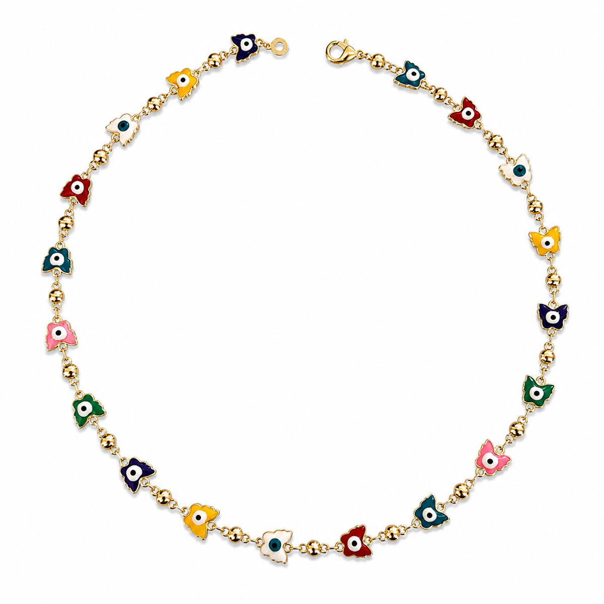 Multicolor Butterfly Evil Eye Necklace