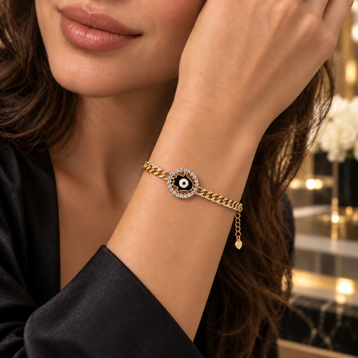 Hamsa Evil Eye Chain Bracelet – Protection with a Luxe Touch ✨