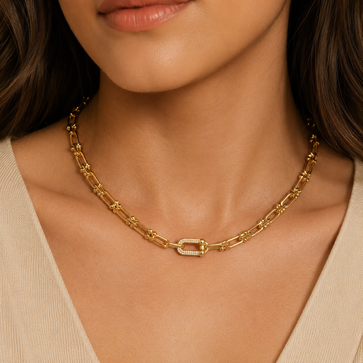 Tiffany 18k golden color Link Chain Statement Necklace