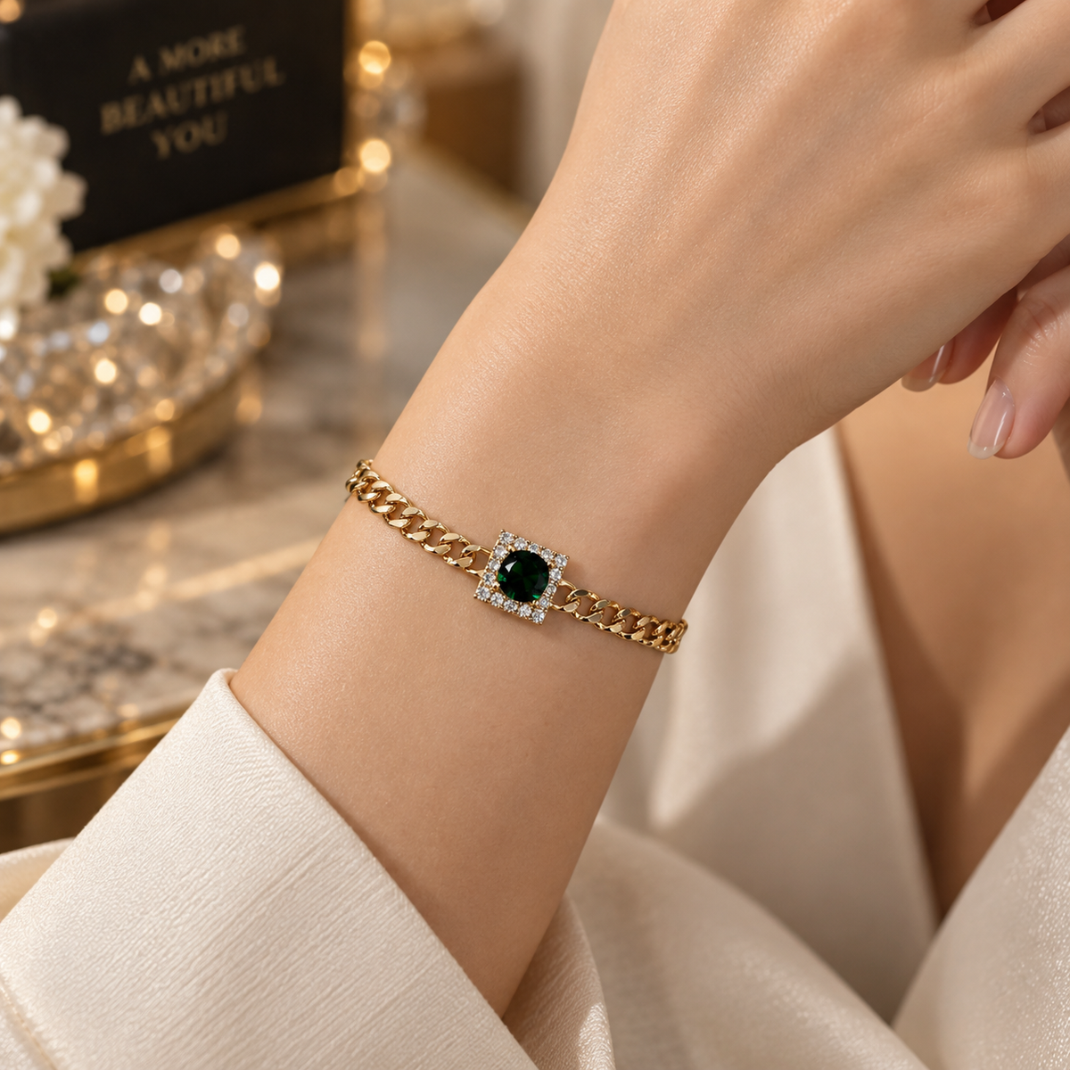 Square Gem Curb Chain Bracelet ✨