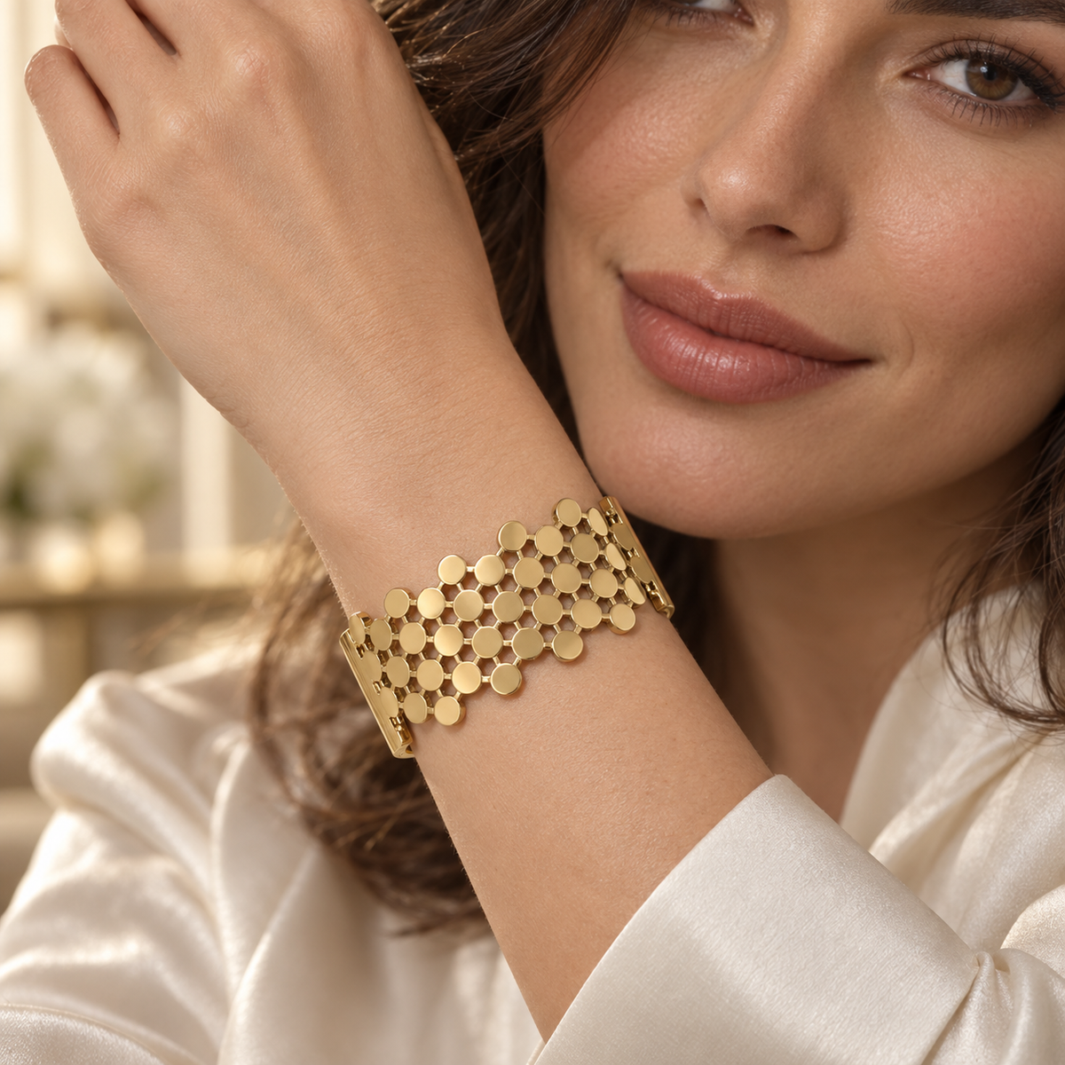 Honeycomb Gold Bangle – Geometric Cut-Out Bracelet