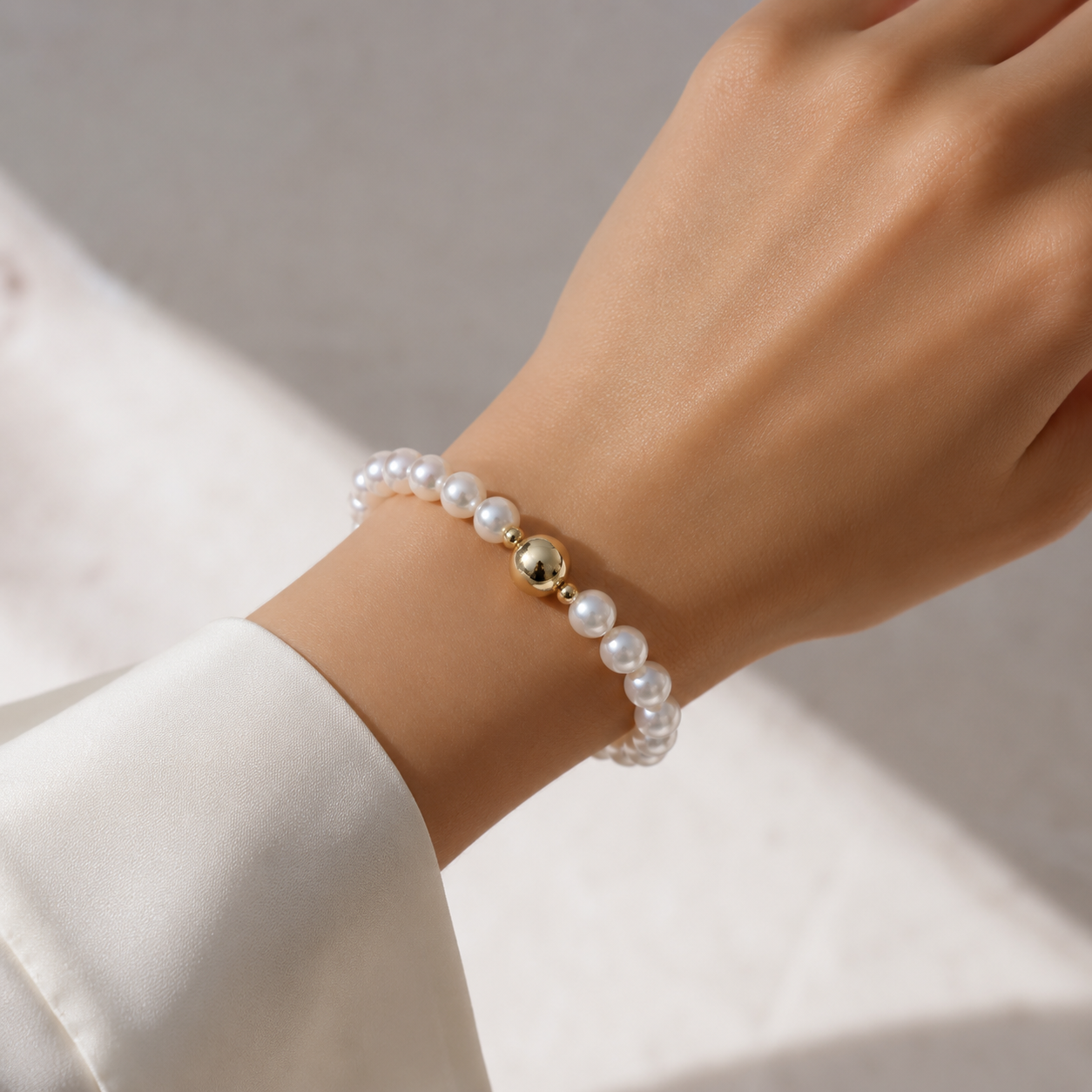 Pearl Elegance Bracelet with Golden Accent