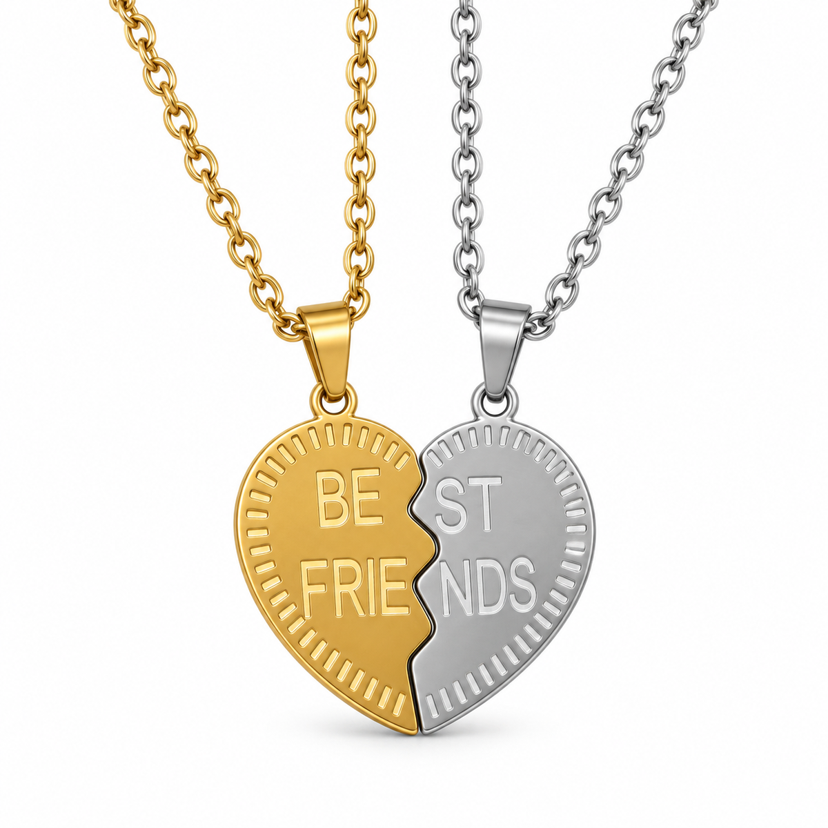Best Friends Forever Duo Necklace – Gold & Silver Heart Pendant