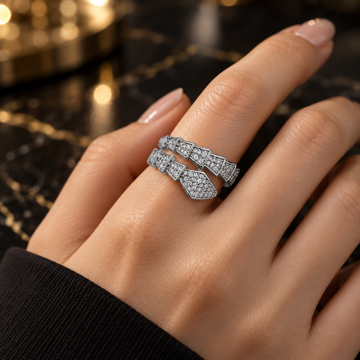 Sparkling snake Serpent Wrap Ring