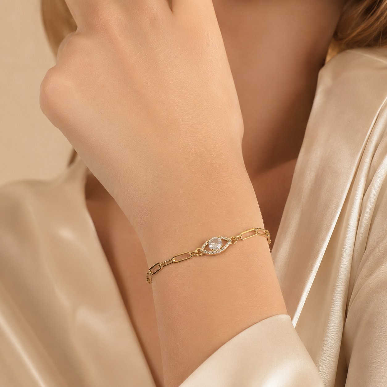 Crystal Evil Eye Paperclip Bracelet