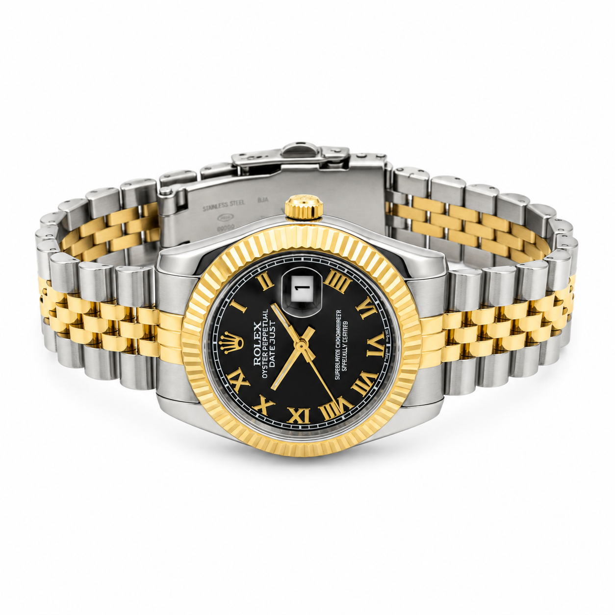 Rolex Oyster Perpetual Datejust – Two-Tone Gold & Silver Bracelet with Black Roman Dial for woman