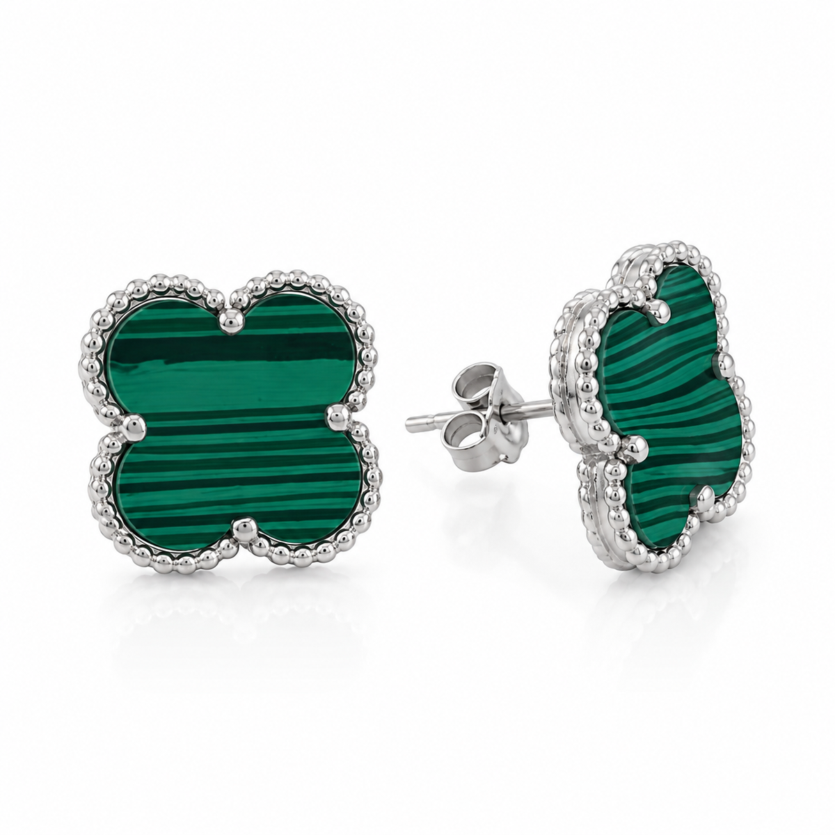 925 Silver Green Clover Stud Earrings