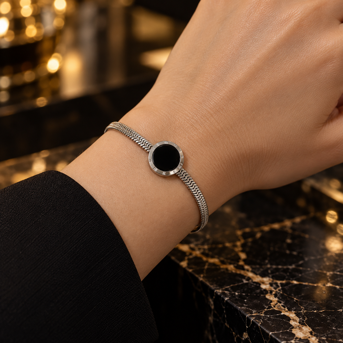 S.steel Silver-Tone Roman Numeral Bracelet