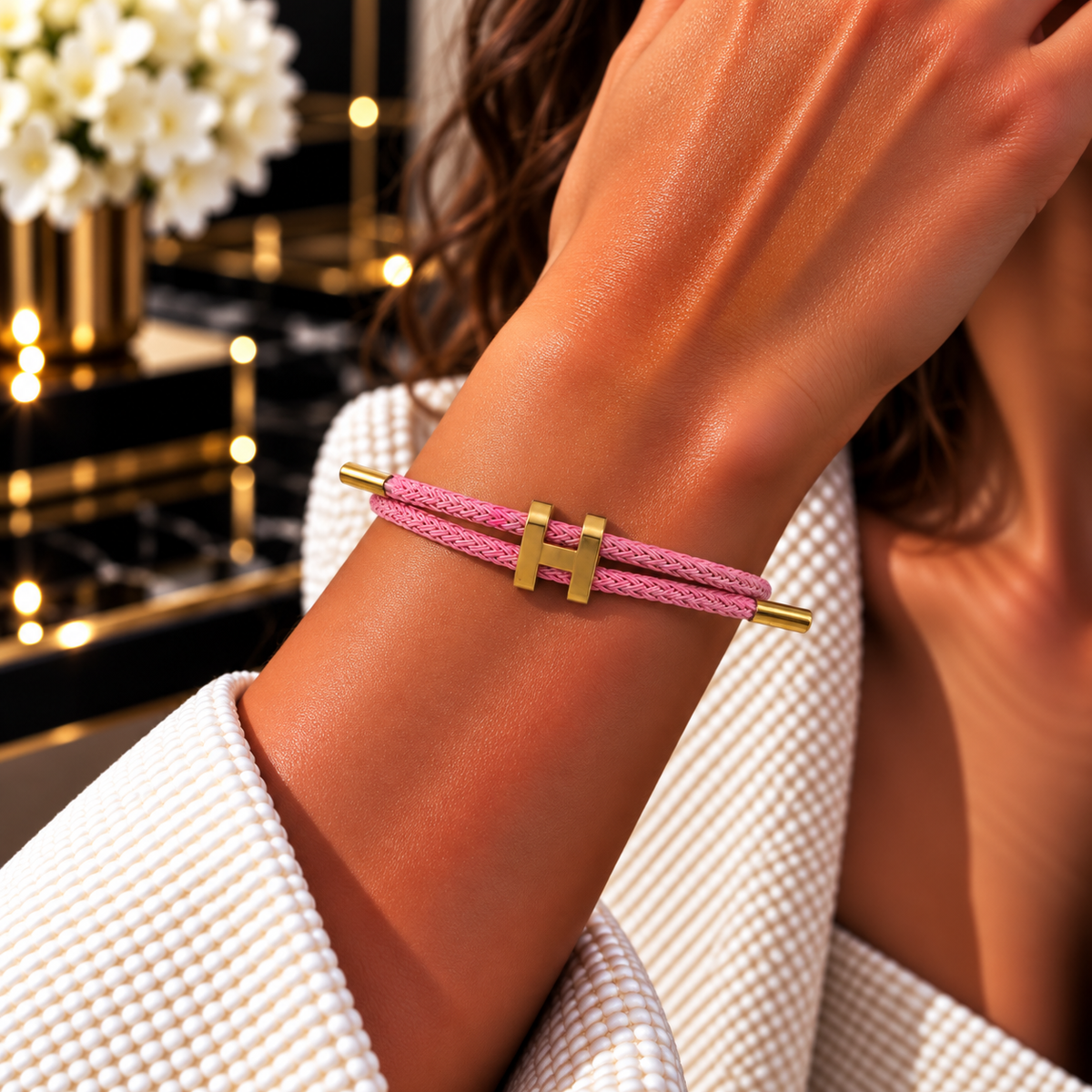 H Bracelet with Gold Interlock Clasp