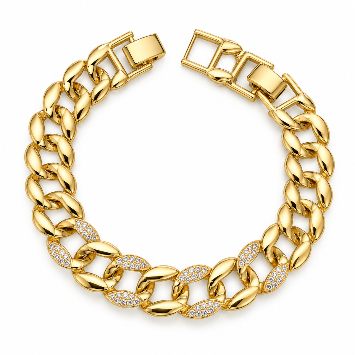Gold Cuban Link Bracelet with Crystal Accents – Bold & Elegant ✨