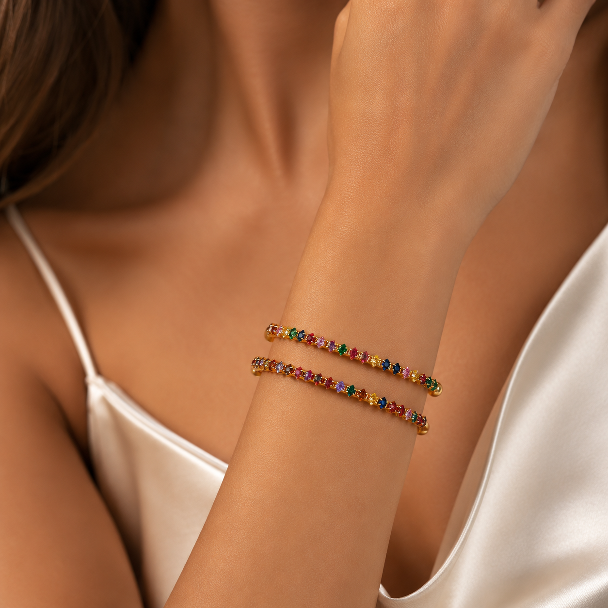 Double-Band Rainbow Gem Bracelet 🌈✨