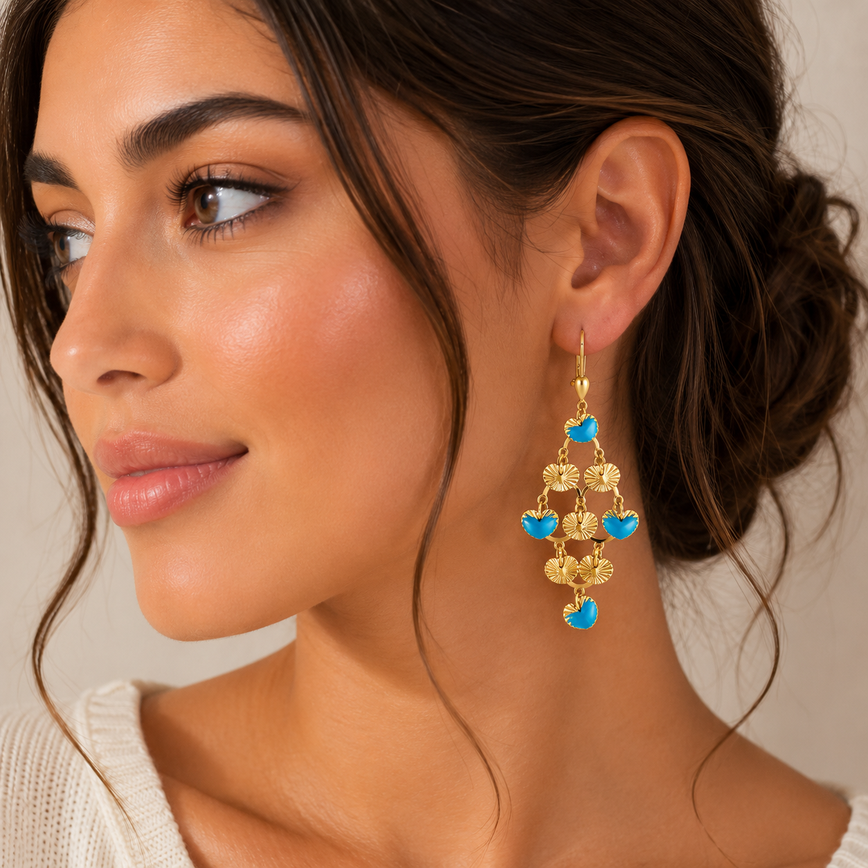 Turquoise Heart Drop Earrings – Gold Cascade