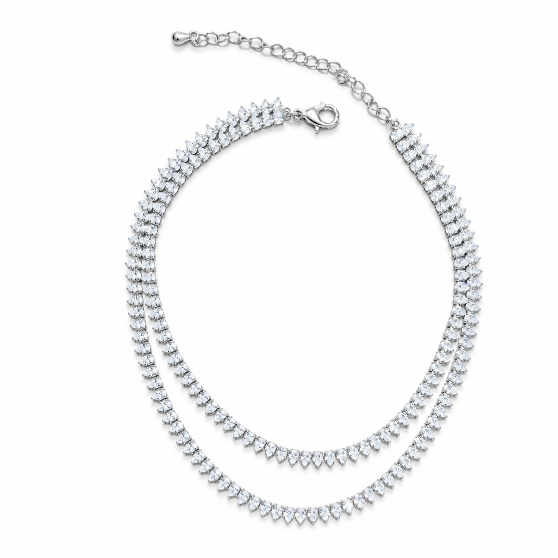 Double-Layer Pear-Cut Crystal Anklet