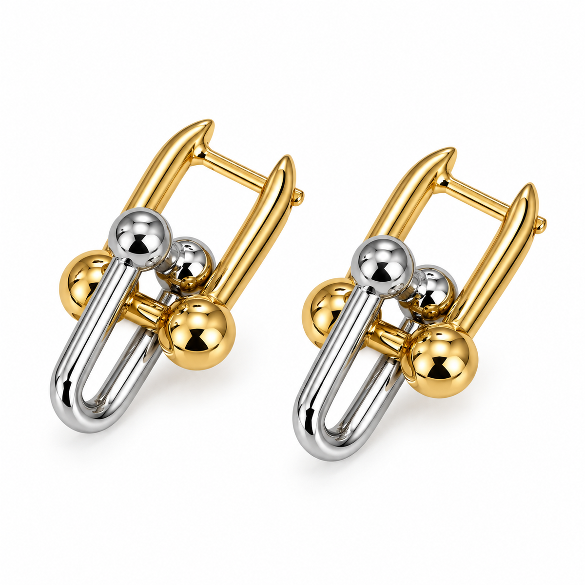 Two-Tone Geometric Drop Earrings