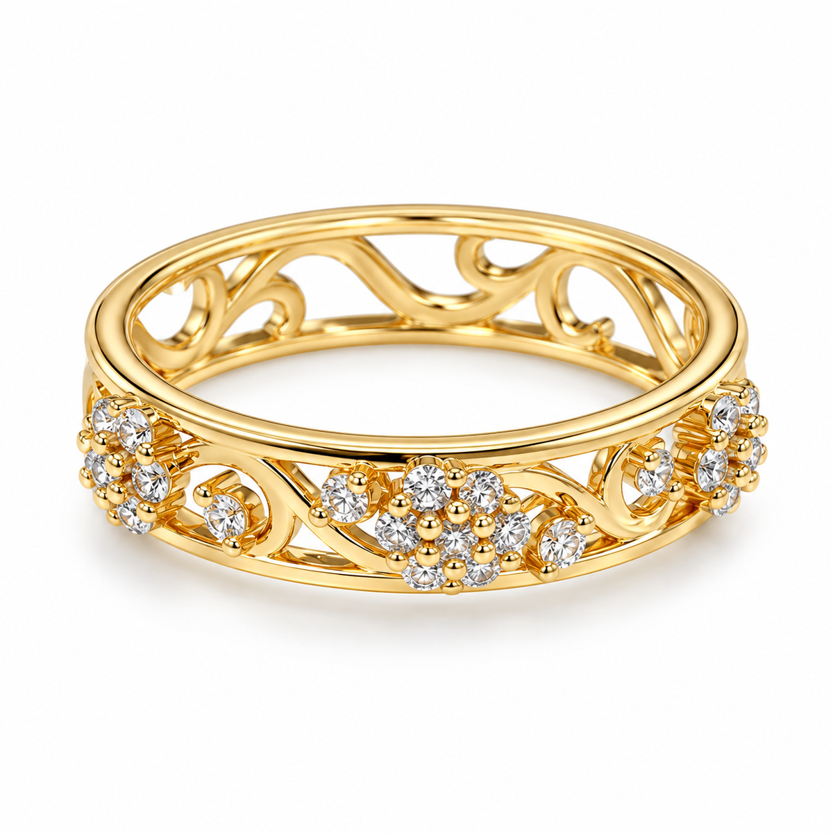 Vintage Floral Band Ring – Silver & Gold Elegance