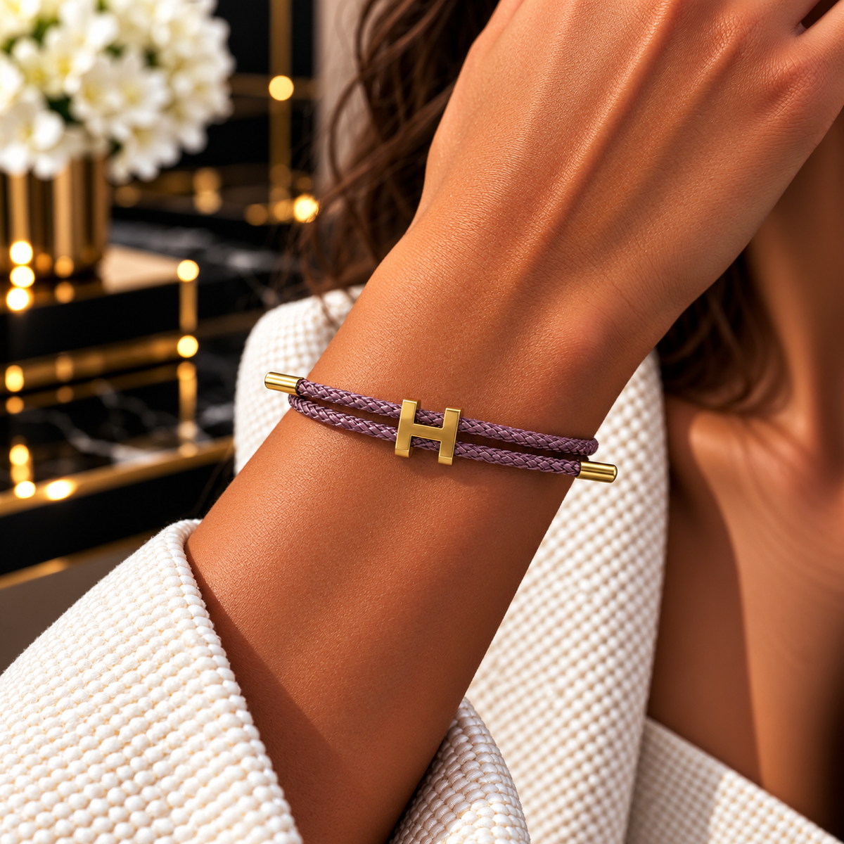 H Bracelet with Gold Interlock Clasp