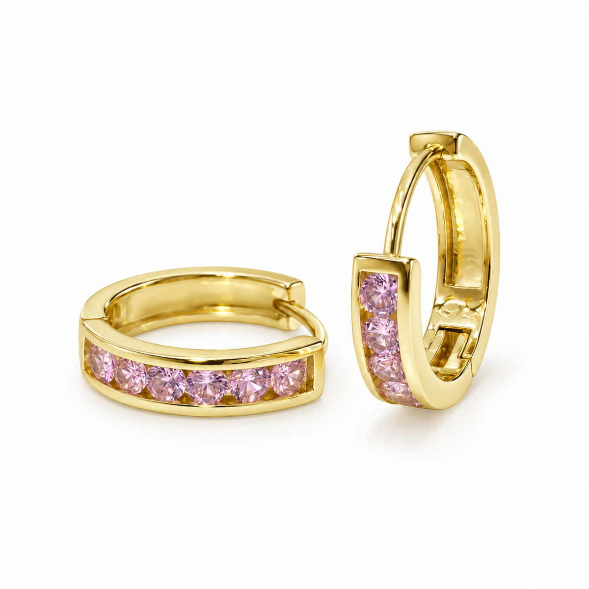 Pink Crystal Huggie Hoop Earrings