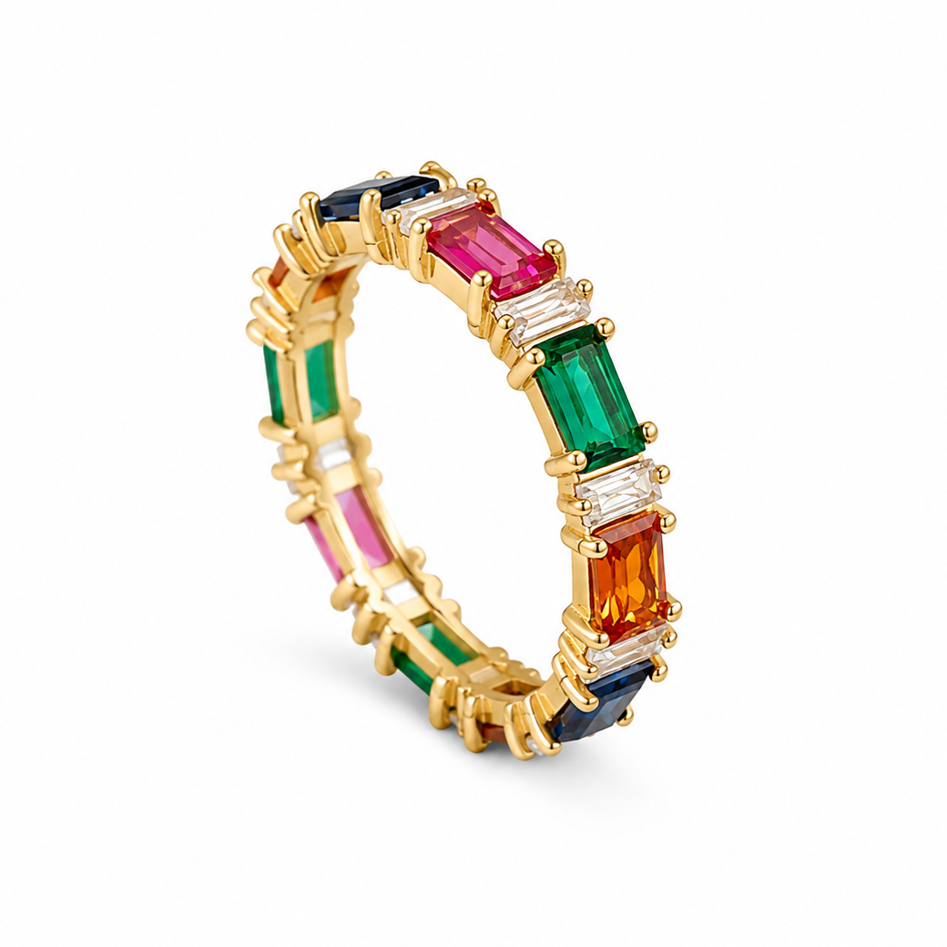 Rainbow Emerald Eternity Ring