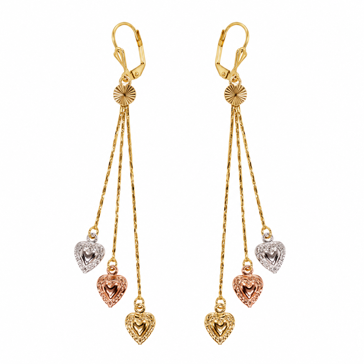 Triple Heart Tassel Earrings