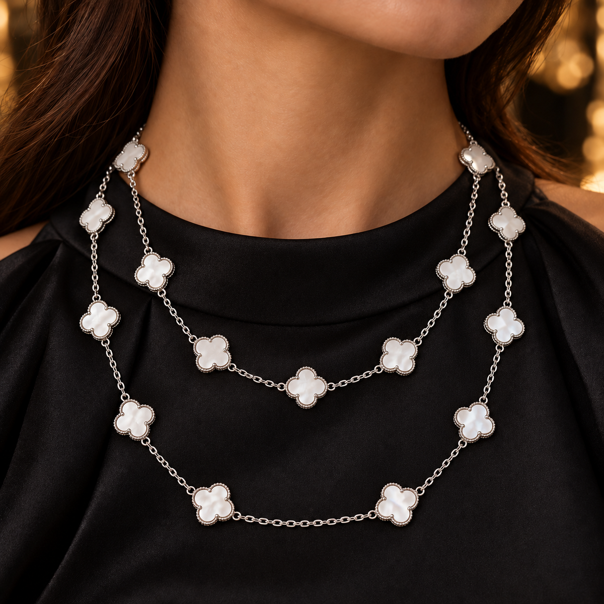 Silver-Tone Clover Necklace(120cm)
