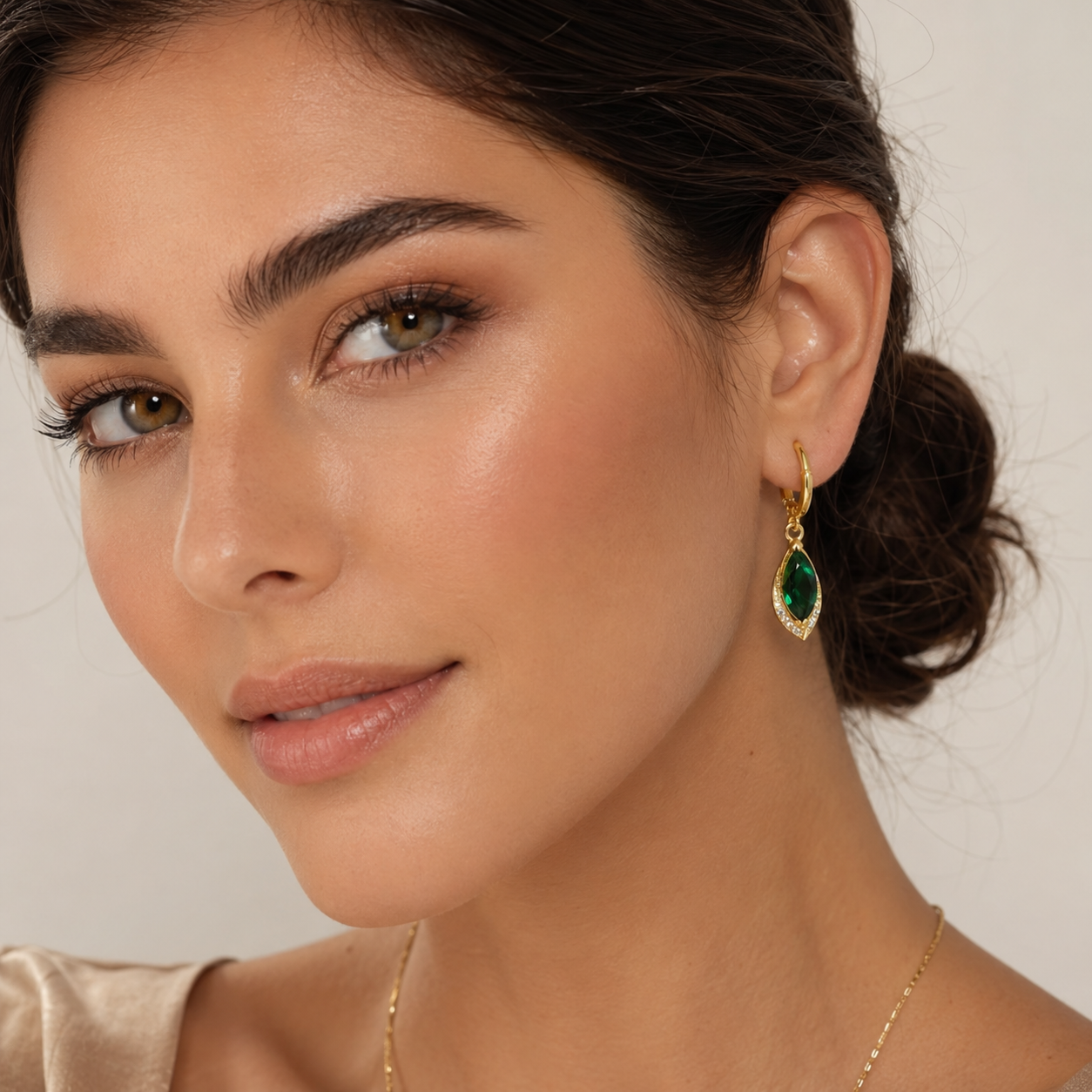 Emerald Drop Hoop Earrings – 18K Gold-Plated Luxury ✨