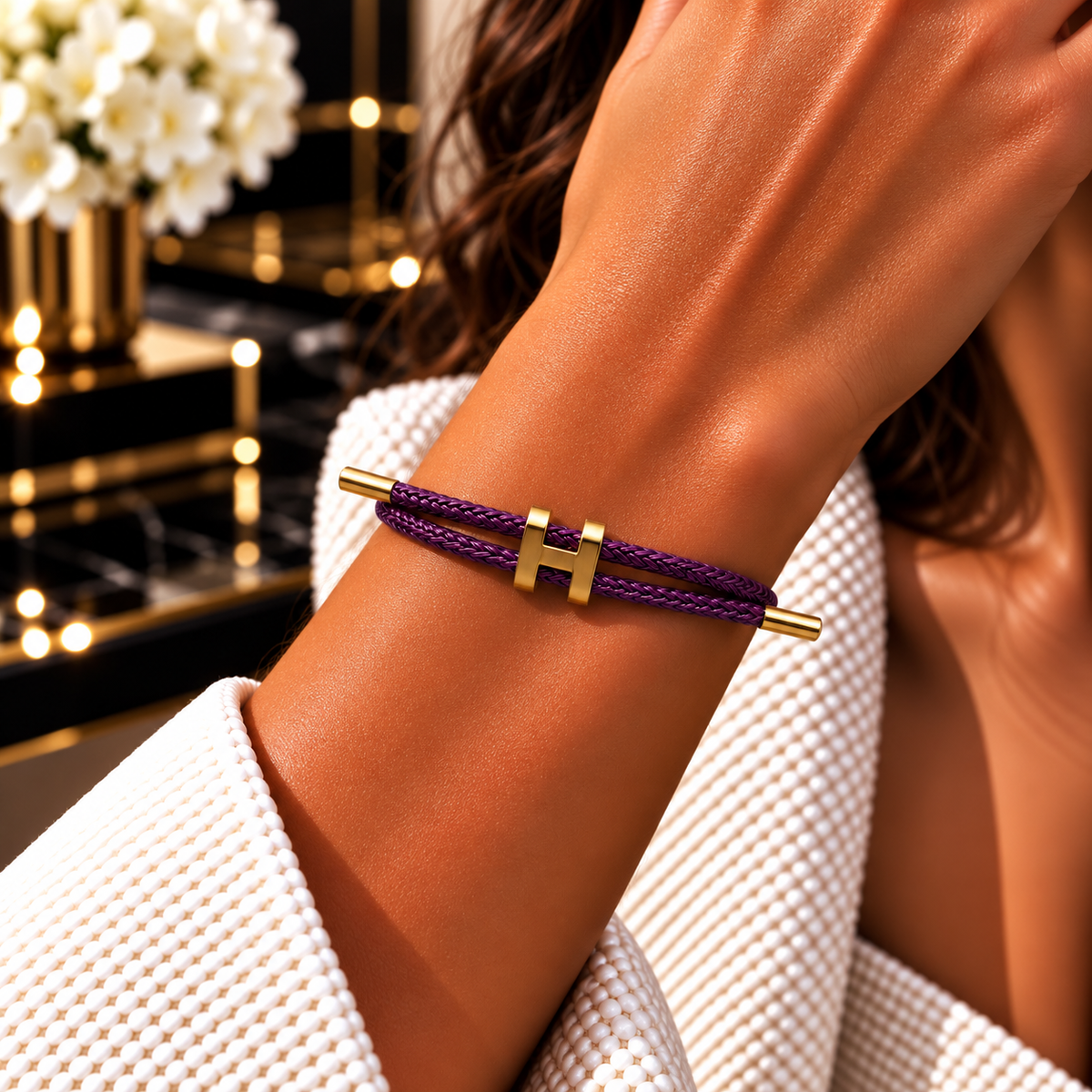 H Bracelet with Gold Interlock Clasp
