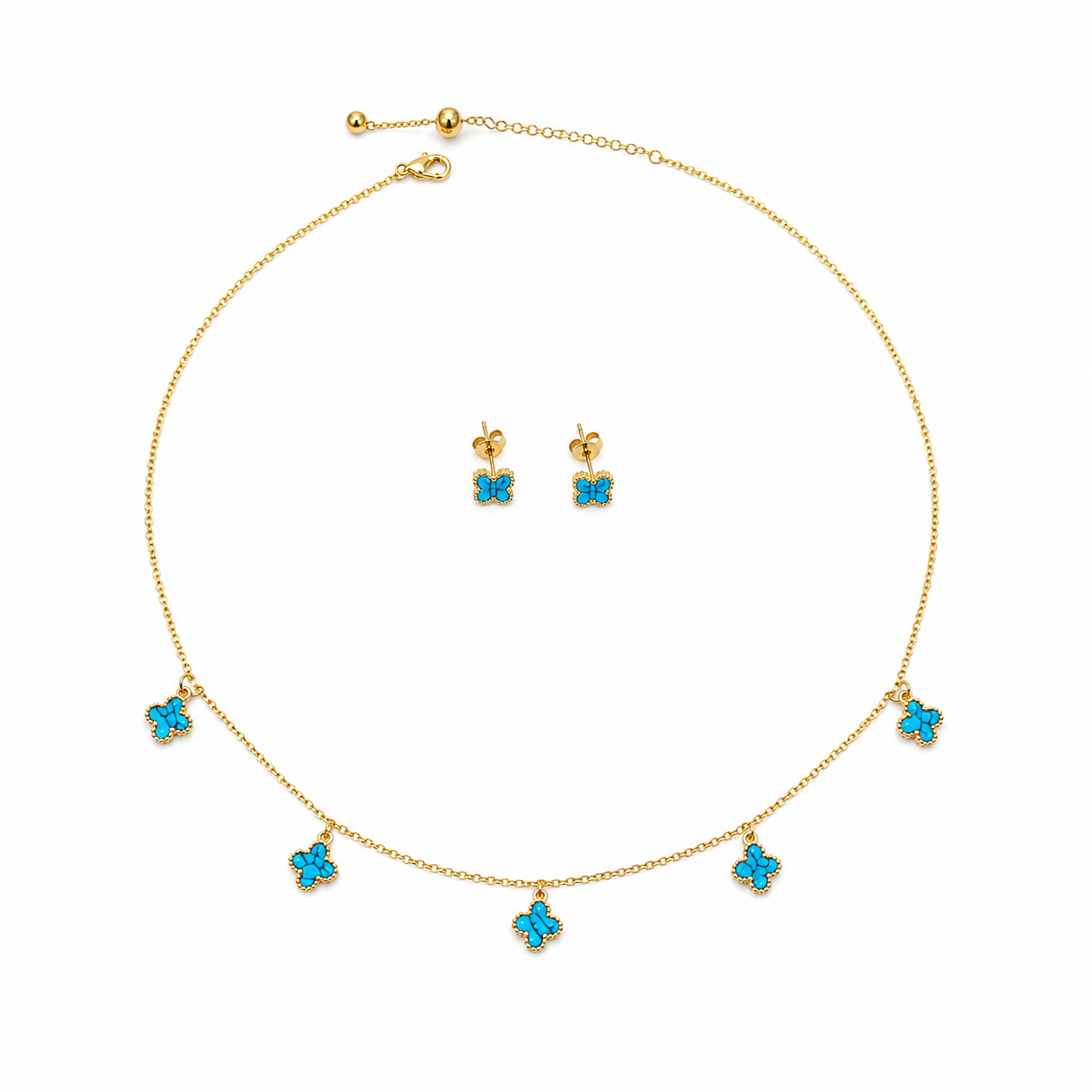 VANCLEEF Necklace & Earrings Set – 18K Gold-Plated Elegance