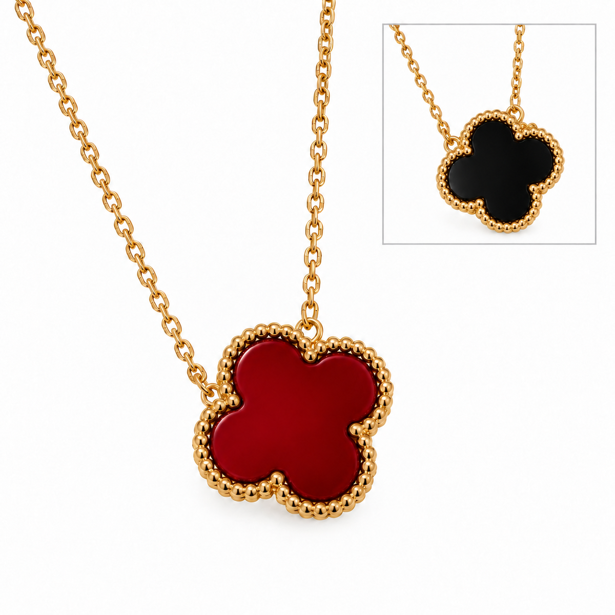 Double face Green & Red Clover Necklace