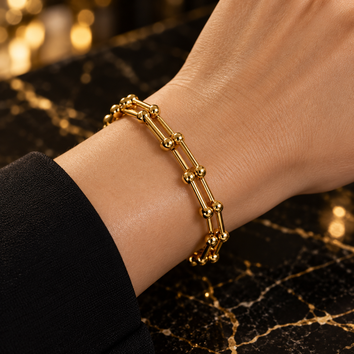 Rose Gold tiffan-y Ball Link Bracelet