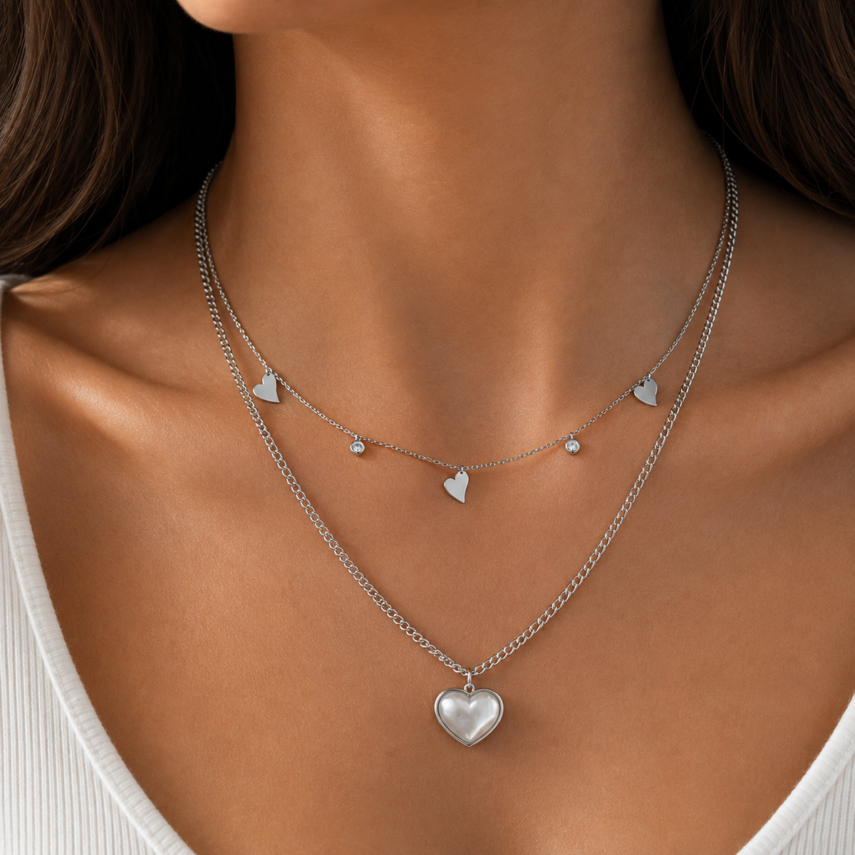🤍 Double Heartbeat Layer Necklace | Poshewix – view 4
