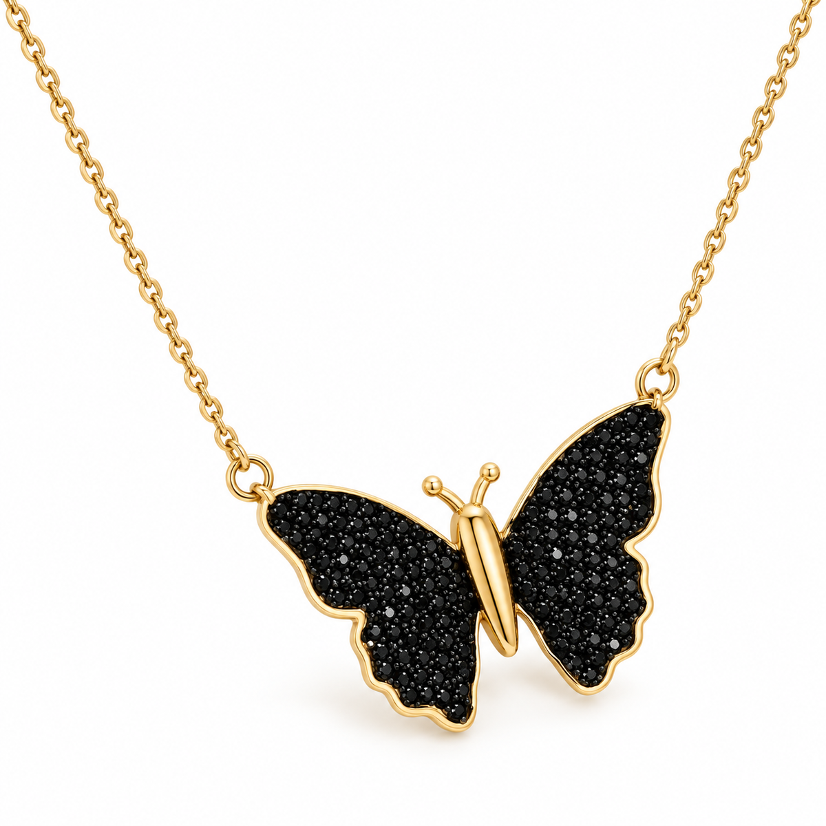 Noire Papillon Necklace – Midnight Butterfly Charm"