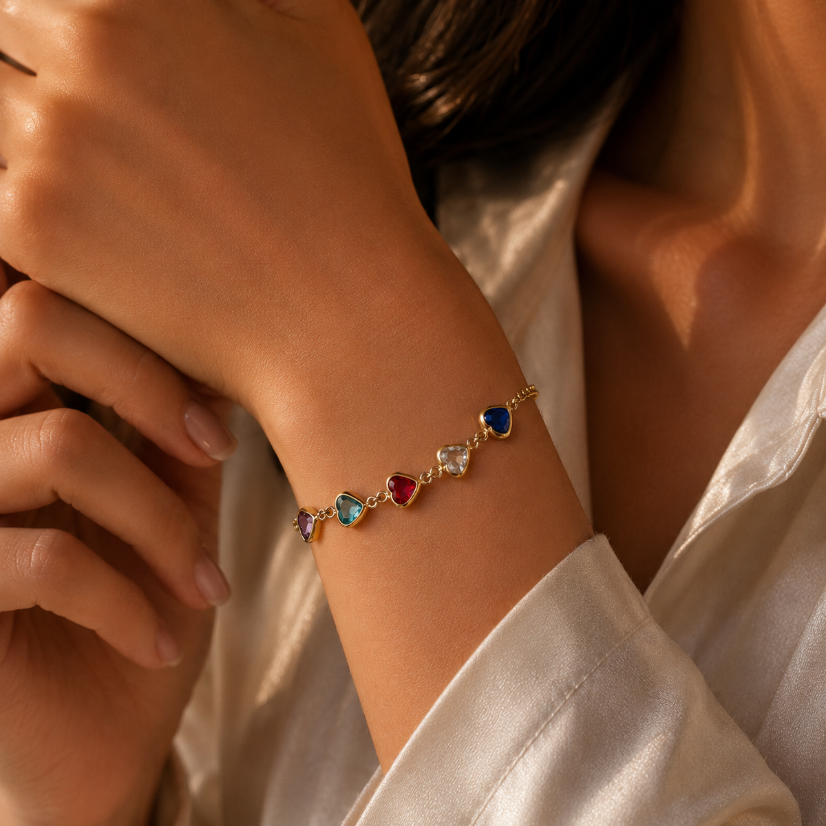 Multicolor Heart Stone Bracelet