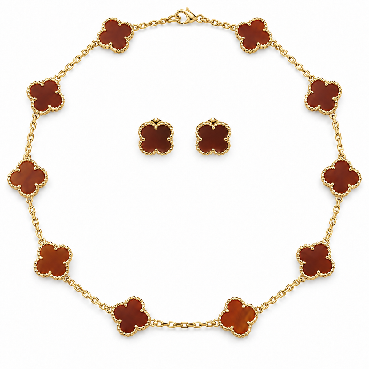 Vip Clover set Charm (Necklace & Earrings) – Gold & Silver Elegance(45cm)