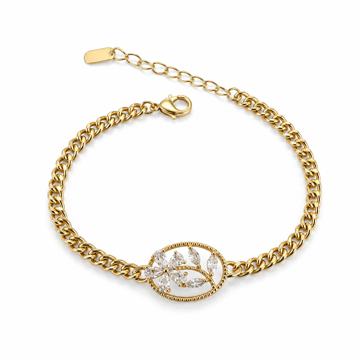 Gold Floral Crystal Charm Bracelet ✨