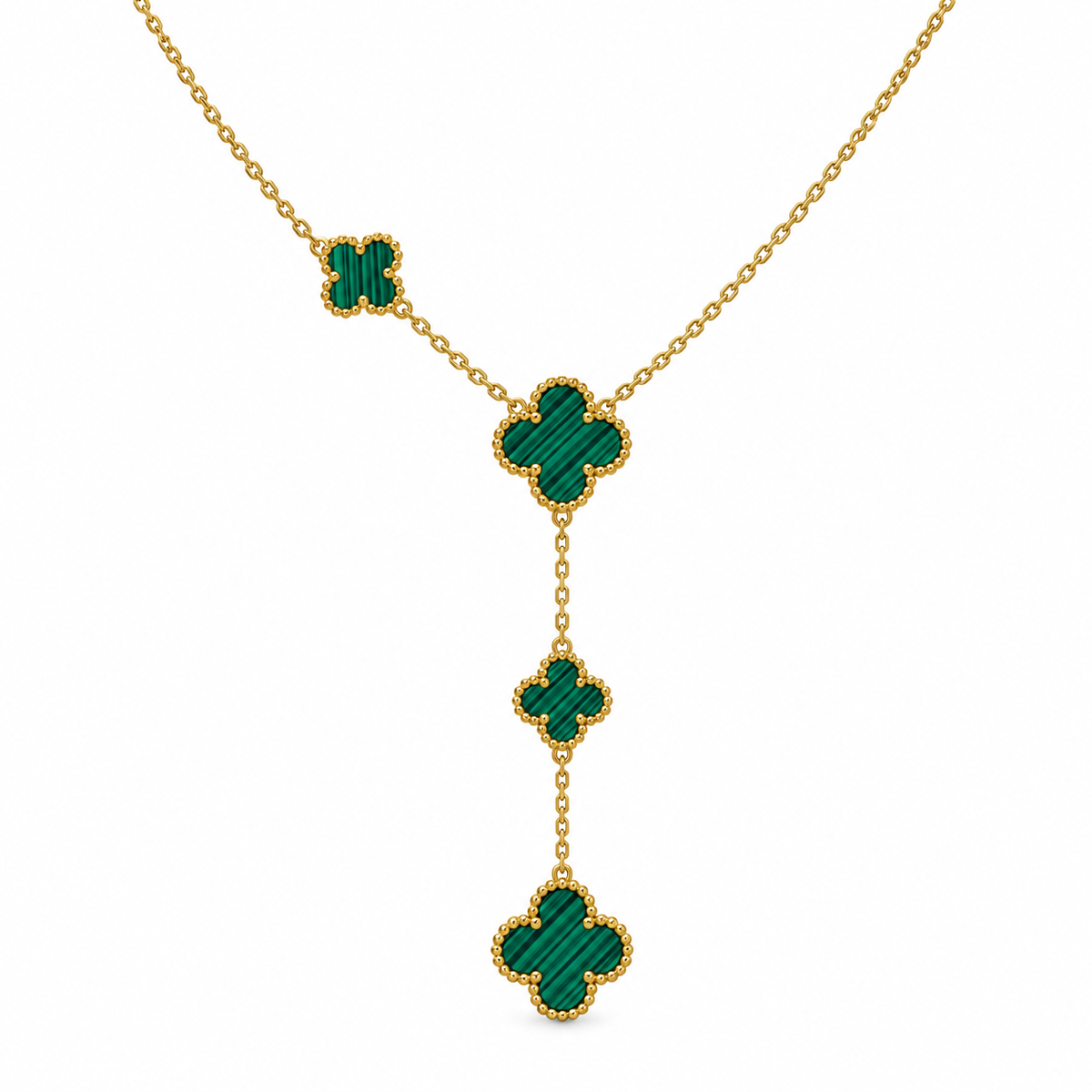 S.steel Green Clover Drop Necklace