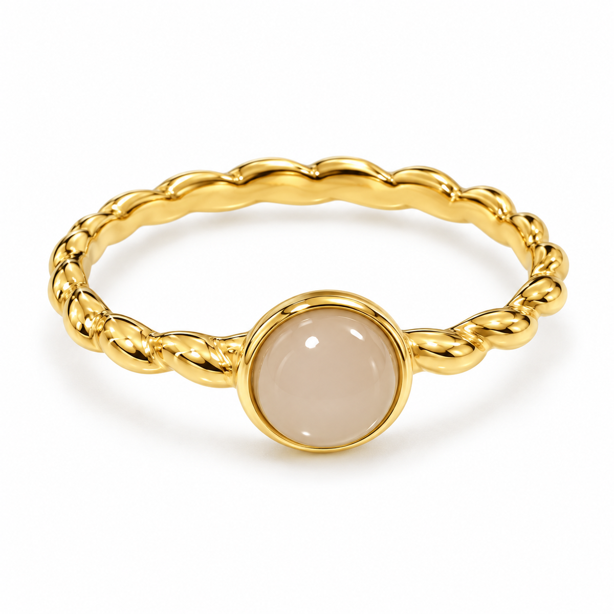 S.steel Beige Stone Twisted Band Ring